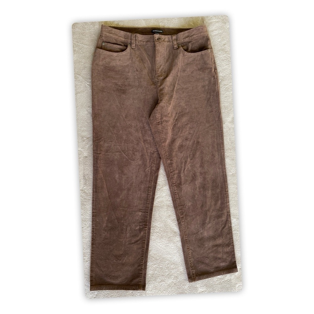 Eileen Fisher Corduroy Pants Women Medium Brown Stretch Straight Leg Minimalist